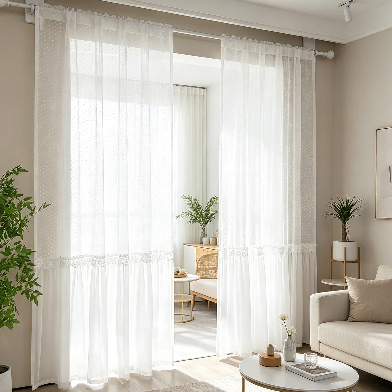 Home Textiles France - Cortina Transparente Romântica Francesa com Poás